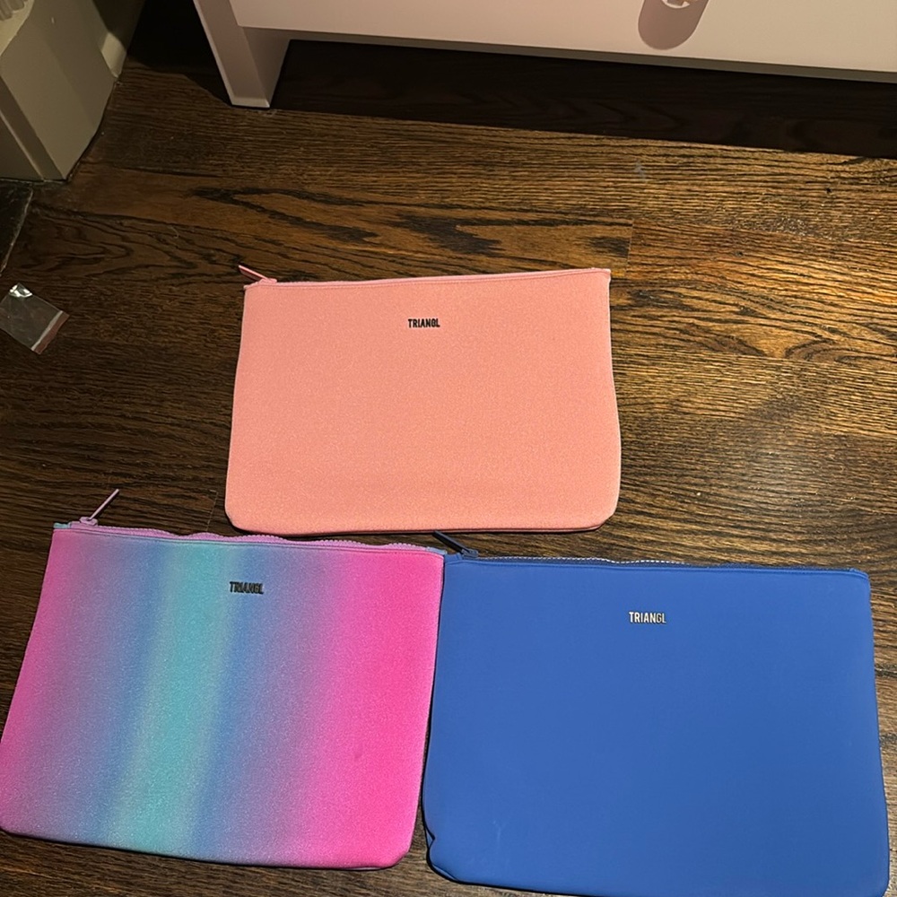 triangl swimwear Pink, Gradient Teal-Pink, and Blue Neoprene Pouch Trio